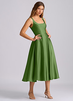 Azazie Amalie Brautjungfernkleider Eine Linie Plissee Stretch-Satin Kleid Basilikum image4