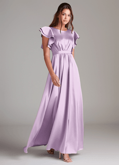 Azazie Daphne Bescheidene Brautjungfernkleider A-Linie Gestreift Stretch-Satin Bodenlänge Kleid image1