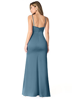 Azazie Linia Brautjungfernkleider Meerjungfrau-Linie Plissee Stretch-Satin Kleid Bermudablau image2