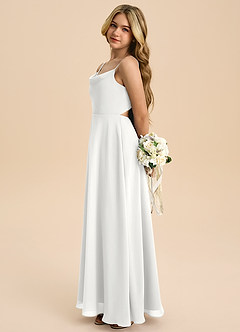 Azazie Shale Junior White A-Line Bow Chiffon Dress image4