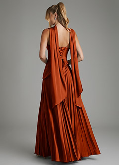 Azazie Stephanie Robes de demoiselle d'honneur Robe Trapèze en Satin extensible Corset Paprika image9