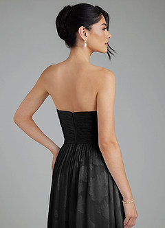 Azazie Helena Bridesmaid Dresses Black A-Line Strapless Floral Jacquard Burnout Convertible Dress image6