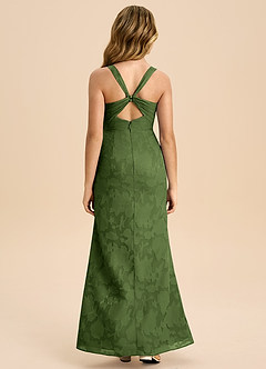 Azazie Mero Junior Olive Sheath Pleated Floral Burnout Dress image8