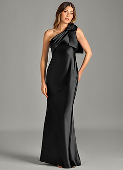 Azazie Yuanna Jurken voor bruidsmeisjes Jurk van Metaalachtig Satijn met Zeemeermin One-Shoulder Zwart image4