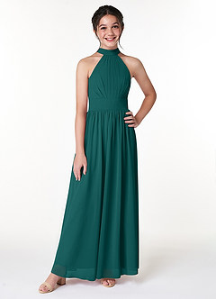 Azazie Iman Junior Peacock A-Line Pleated Chiffon Dress image4