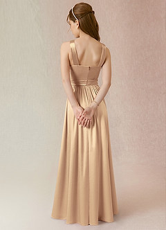 Azazie Jiya Junior A-Linie Plissee Metallischer Satin Kleid Gold image2