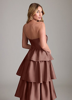 Azazie Faye Bridesmaid Dresses Espresso A-Line Ruched Stretch Satin Dress image6