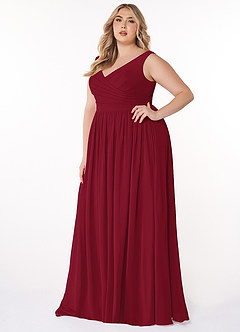 Azazie Keyla Bridesmaid Dresses Burgundy A-Line V-Neck Pleated Chiffon Dress image8