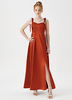 Azazie Rosey Junior A-Linie Herzausschnitt Metallischer Satin Kleid Paprika image5