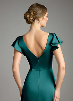 Azazie Omari Bridesmaid Dresses Peacock A-Line Stretch Satin Dress image7