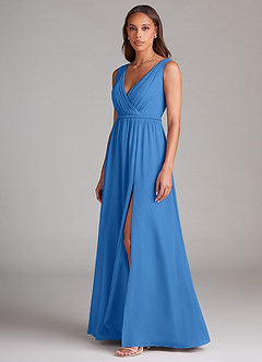 Azazie Tanicia Bridesmaid Dresses Blue Jay A-Line Pleated Chiffon Dress image2