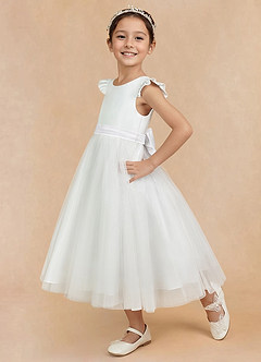 Azazie Hemi Abiti da Ragazza di Fiori Abito A-Line in Tulle Fiocco Avorio Bianco image4
