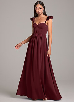 Azazie Denisse Robes de demoiselle d'honneur Robe Trapèze en Satin extensible Rayé Cabernet image3
