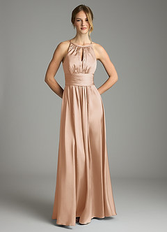 Azazie Bonnie Bridesmaid Dresses English Rose A-Line Pleated Stretch Satin Dress image3