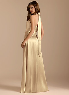 Azazie Tracie Bridesmaid Dresses Gold A-Line Pleated Metallic Satin Dress image9