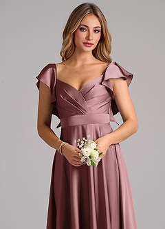 Azazie Leilani Bridesmaid Dresses Vintage Mauve A-Line Ruched Stretch Satin Dress image5
