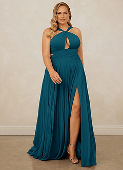 Christian Siriano Bridal for Azazie 1009 Bridesmaid Dresses Ink Blue A-Line Pleated Chiffon Dress image9