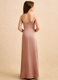 Azazie Shira Girls Formal Flower Girl Dresses Rose Gold A-Line Pleated Stretch Satin Dress image2