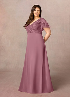 Azazie Singer Mother of the Bride Dresses Vintage Mauve A-Line V-Neck Lace Chiffon Dress image8