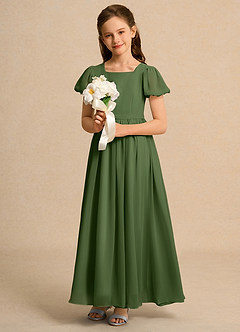 Azazie Joss Flower Girl Dresses Olive A-Line with Sleeves Chiffon Dress image12