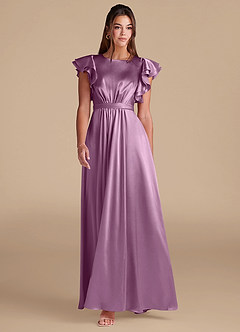 Azazie Daphne Modest Bridesmaid Dresses A-Line Ruched Metallic Satin Floor-Length Dress image3
