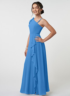 Azazie Aidy Junior A-Linie Schleifen Chiffon Kleid Blauhäher image3