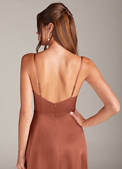 Azazie Sarella Bridesmaid Dresses Clay A-Line Pleated Stretch Satin Dress image5
