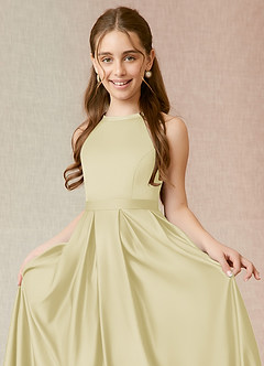 Azazie Arianthe Junior Lemon Sorbet A-Line with Pockets Stretch Satin Dress image5