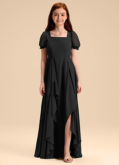 Azazie Priya Junior Robe Trapèze en Mousseline de soie Blouson Noir image3