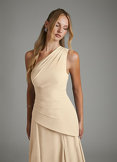 Azazie Holly Bridesmaid Dresses Champagne A-Line Corset Chiffon Dress image7