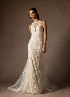 Azazie Sheila Abiti da Sposa Abito Sirena in Tulle Lustrini Bianco Diamante Champagne image1
