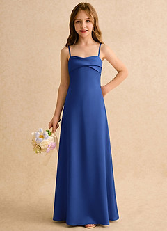Azazie Mirabella Girls Formal vestidos de niña de las flores Vestido Azul Real de Satén Elástico de Recto con Escote corazón image5