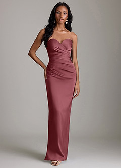 Azazie Sonora Vestidos de damas de honor Vestido de Rosa Del Desierto de Satén Elástico de Corte Recto con Sin tirantes image6