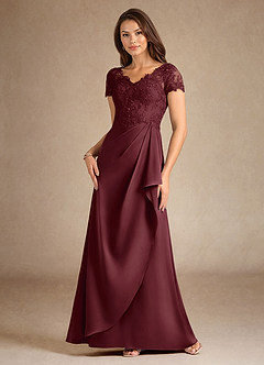Azazie Santa Ana Kleider für die Brautmutter A-Linie Spitze Stretch-Satin Kleid Cabernetrot image4