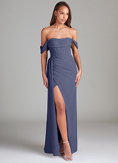 Azazie Amyra Bridesmaid Dresses Stormy Sheath Off the Shoulder Chiffon Convertible Dress image4