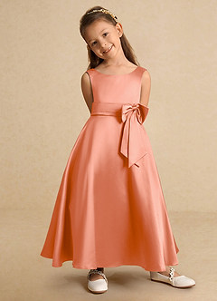 Azazie Lindy Flower Girl Dresses Sunset A-Line Pleated Matte Satin Dress image9