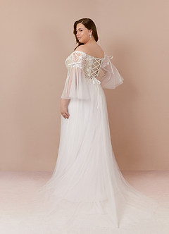 Azazie Stevie Wedding Dresses A-Line Lace Tulle Chapel Train Dress image11