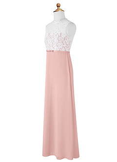 Azazie Rana Junior Powder Pink A-Line Lace Chiffon Dress image7