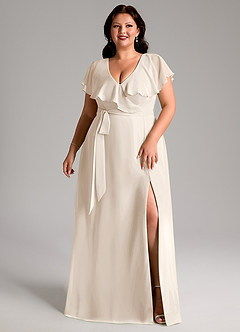 Azazie Lainey Bridesmaid Dresses White Alabaster A-Line with Pockets Chiffon Dress image10