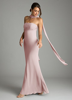 Azazie Saylor Brudtärnklänningar Klä av Sjöjungfru i Chiffong Axelbandslös Rodnande Rosa image8