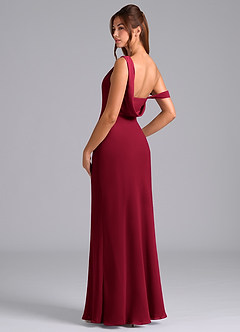 Azazie Madelyn Robes de demoiselle d'honneur Robe Sirène Convertible en Mousseline de soie Ue épaule Bourgogne image6