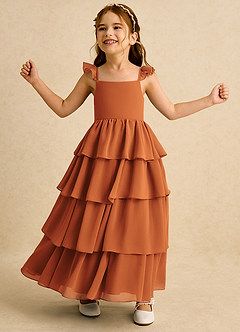 Azazie Boba Flower Girl Dresses Cinnamon A-Line Square Neckline Chiffon Dress image3