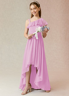 Azazie Mango Junior Abito A-Line in Chiffon Increspato Rosa Confetto image2