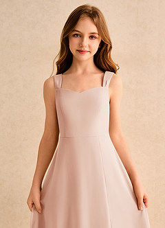 Azazie Makani Girls Formal Robe Demoiselle D'honneur Fillette Robe Trapèze en Mousseline de soie Encolure en Forme de Cœur Rose Anglais image6