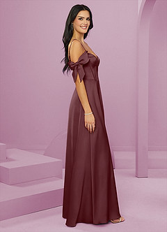 Barbie ♥ Azazie Bridesmaid Dresses Sangria A-Line Off the Shoulder Stretch Satin Dress image4