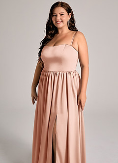 Azazie Calianna Vestidos de damas de honor Vestido de Oro Rosa de Satén Elástico de Corte en A Convertible con Vestidos sin tirantes image11