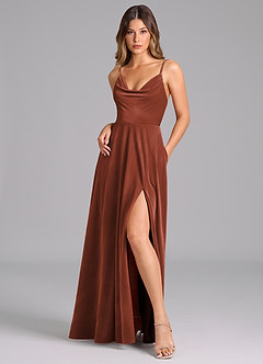 Azazie Sarella Bridesmaid Dresses Terracotta A-Line Pleated Velvet Dress image3