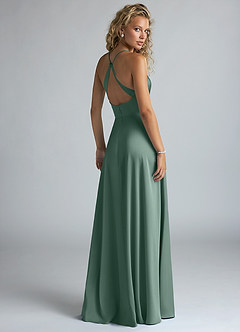 Azazie Davis Robes de demoiselle d'honneur Robe Trapèze en Satin extensible Plissée Eucalyptus image8