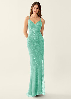 Magnolia Lake Blue Mermaid Sequined embroidery Prom Dress image3
