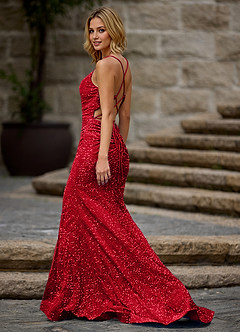 Luxey Rood Fluwelen pailletten galajurk image4